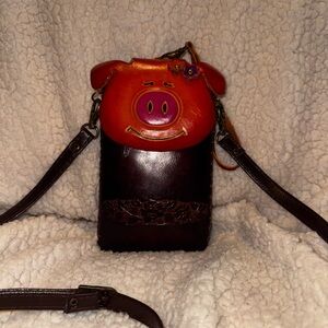 Pig Face Novelty Leather Crossbody Bag